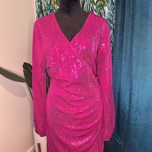 Sequin Long Sleeve Wrap Dress